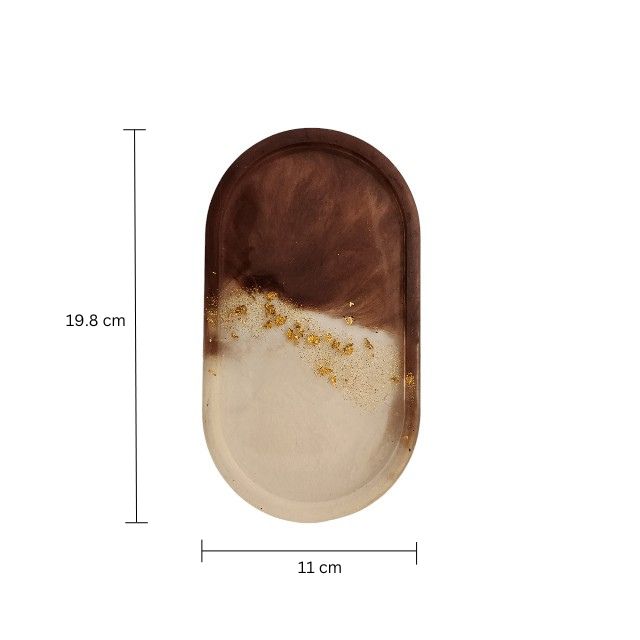 Elegant Brown and Pearl White Oval Vanity Tray with Gold tone