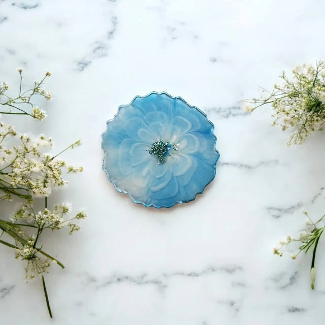 Serene Blue and White Irregular Resin Bloom Resin Coaster
