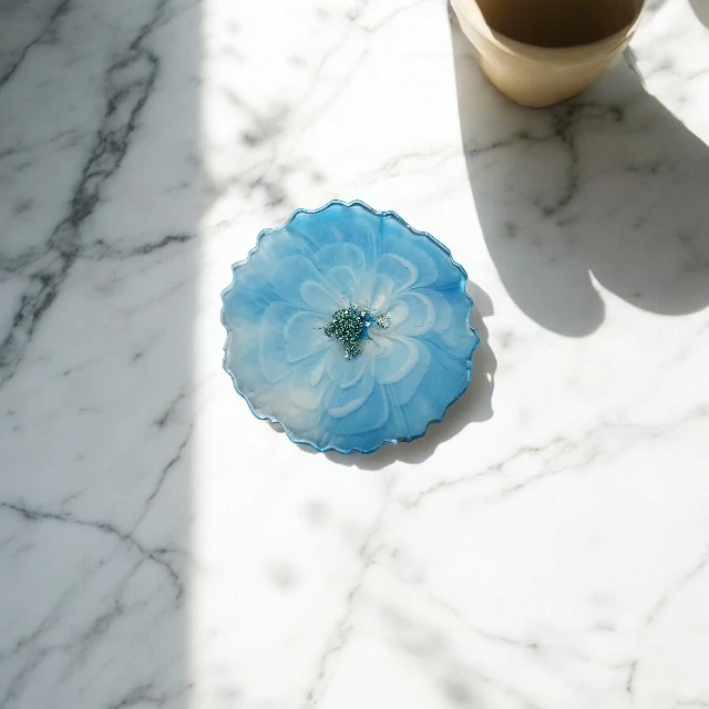 Serene Blue and White Irregular Resin Bloom Resin Coaster
