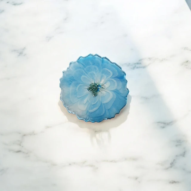 Serene Blue and White Irregular Resin Bloom Resin Coaster