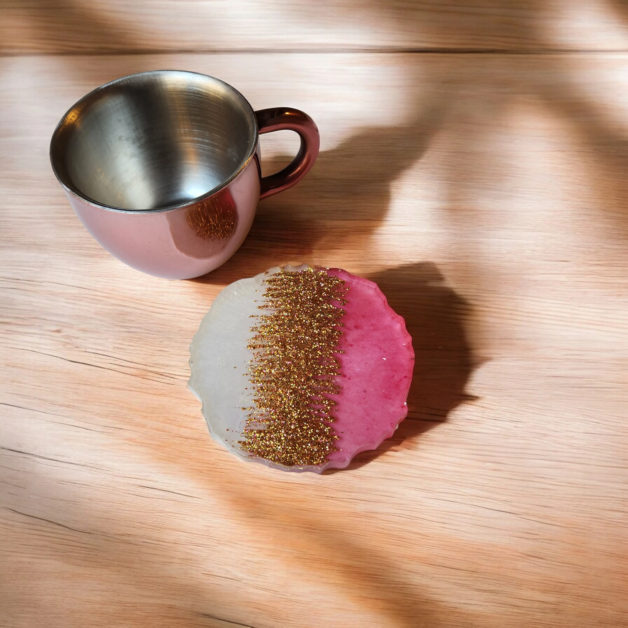 Shimmery Coaster in Pink and White