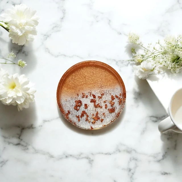 Elegant Bronze Round Resin Coaster with Bronze tone