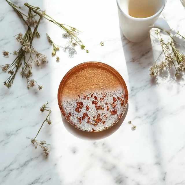 Elegant Bronze Round Resin Coaster with Bronze tone