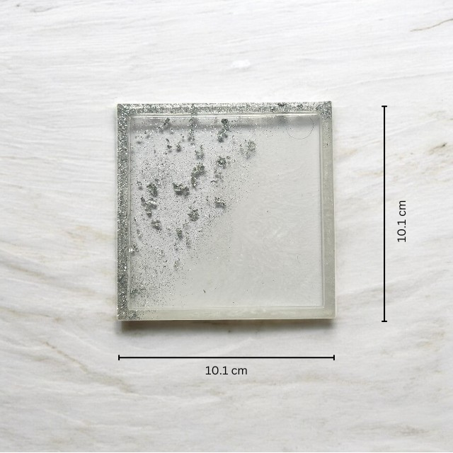 Sparkling White Square  Resin Coaster with Silver tone