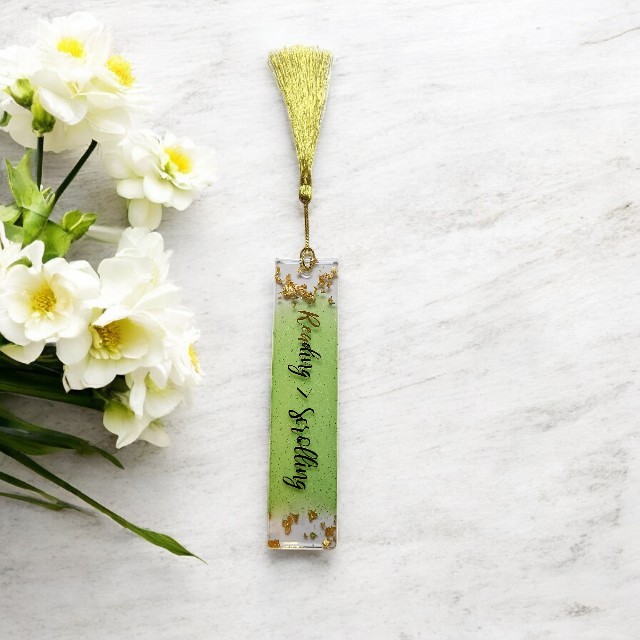 Radiant Pistachio Resin Bookmark with Gold tone