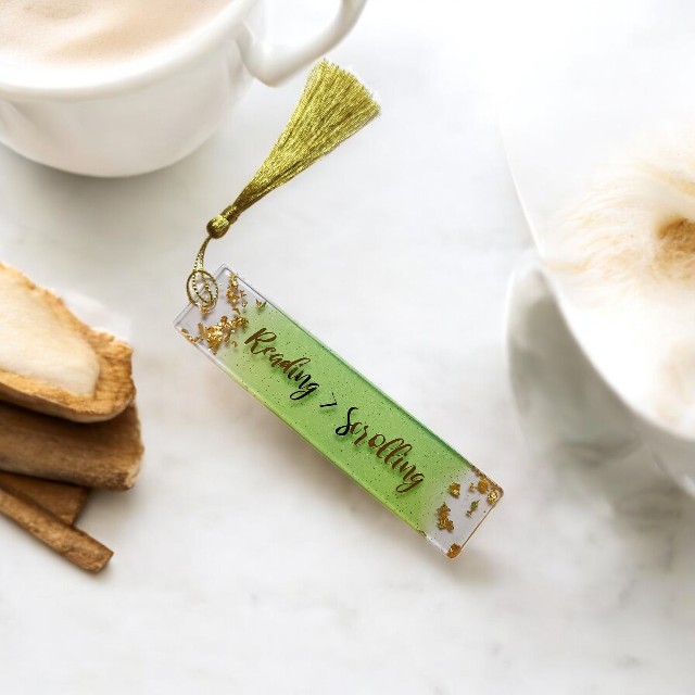 Radiant Pistachio Resin Bookmark with Gold tone
