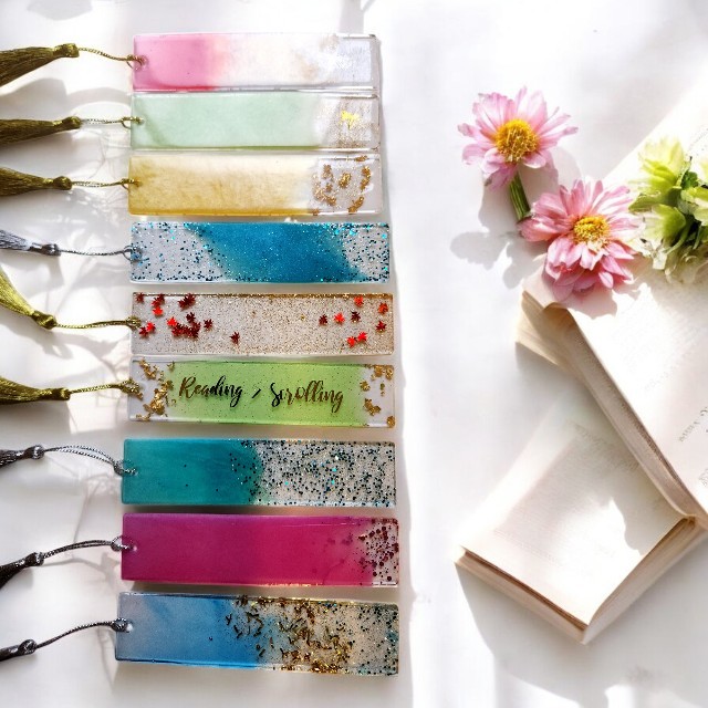 Radiant Pistachio Resin Bookmark with Gold tone