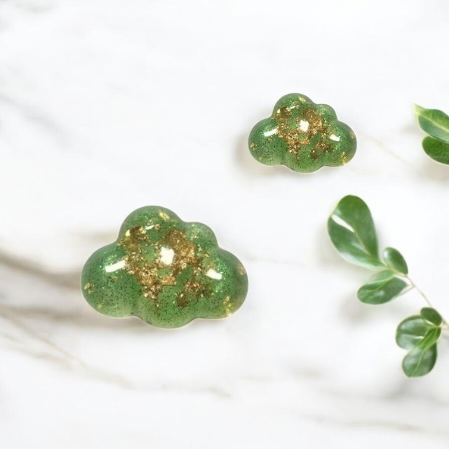 Radiant Green Resin Paperweight with Gold Tone- Mini