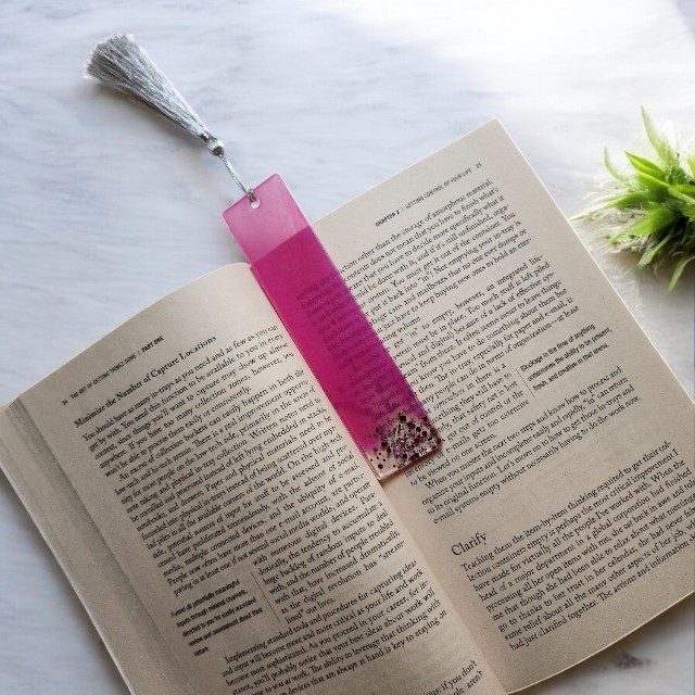 Elegant Pink Resin Bookmark with Pink glitter