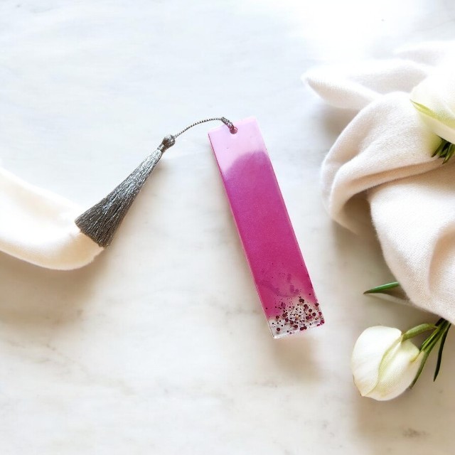 Elegant Pink Resin Bookmark with Pink glitter
