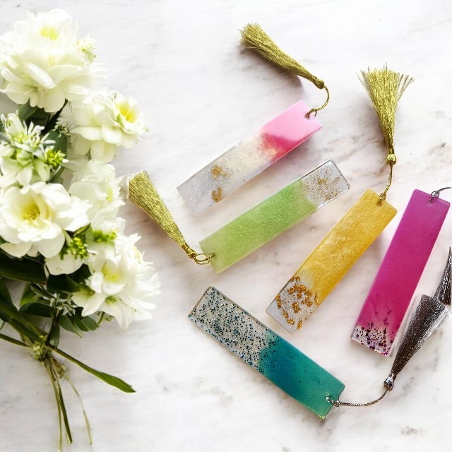 Elegant Pink Resin Bookmark with Pink glitter