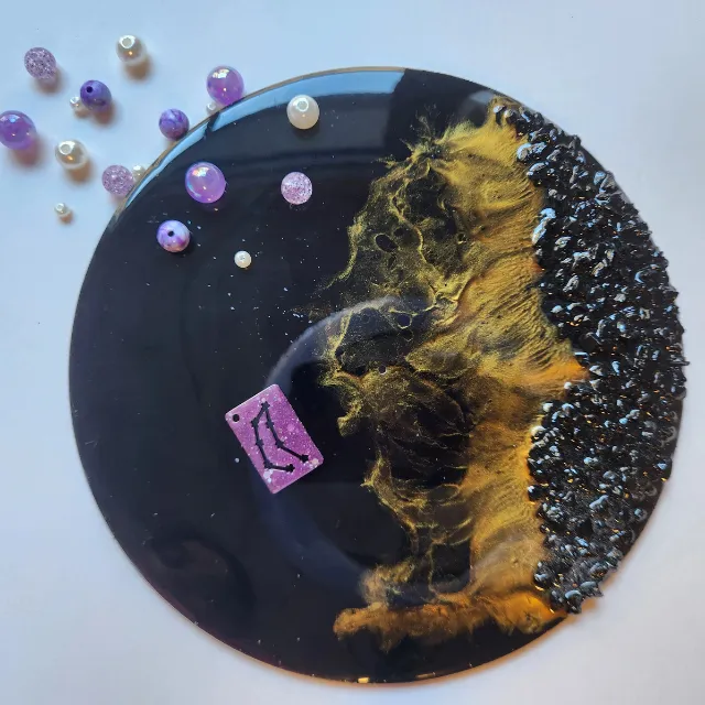 Sparkling Purple Zodiac Keychain with Silver glitter